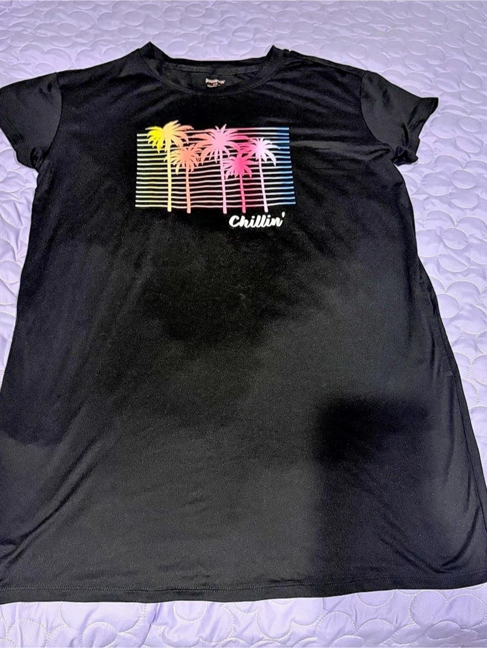 Joyspun Chillin Palm Trees Graphic Nighty Black & Pink Size S-M